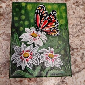 Butterfly and Flowers Canvas Art 8x6